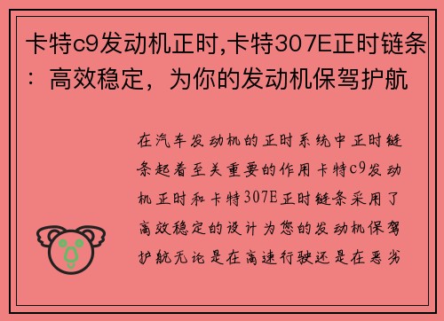 卡特c9发动机正时,卡特307E正时链条：高效稳定，为你的发动机保驾护航